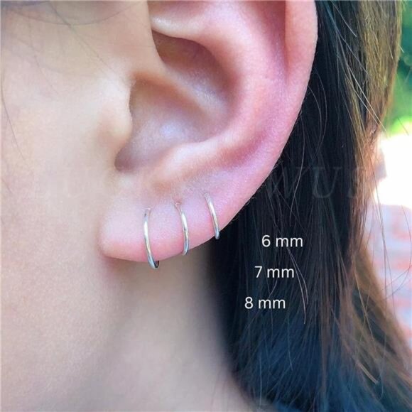7mm Small Sterling Silver Cartilage Nose Hoop Earrings for Women - Picture 3 of 10